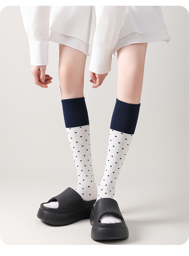 Womens Polka Dot Knee High Socks Fashion Color Matching Sweet Girl Knee Socks